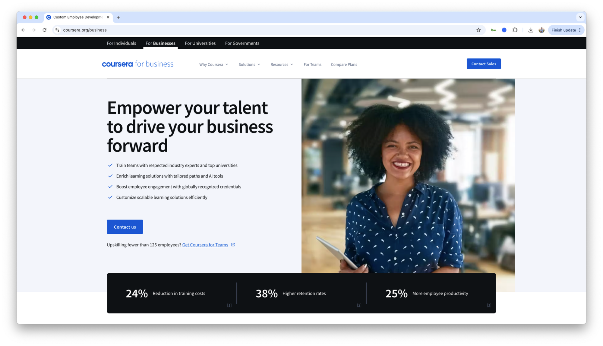 Screenshot of Coursera for Business website